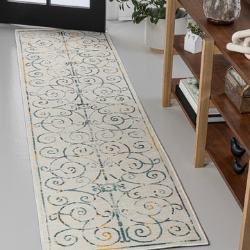 Danae Classic Cottage Filigree Scroll Reversible Machine-Washable Indoor/Outdoor Area Rug